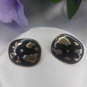 Vintage Avon 1990 Safari Black Gold Stud 1Inch Enamel EUC